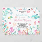 海の夏にかわいい赤ちゃんがシャワーを浴びる 招待状 (正面/裏面)