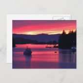 海の夕日とボートの港 ポストカード (正面/裏面)