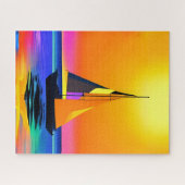 海の夕日に向けて帆船鮮やかを漕ぐ ジグソーパズル (横)