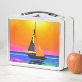 海の夕日に向けて帆船鮮やかを漕ぐ メタルランチボックス (インサイチュ)