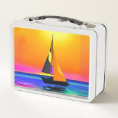 海の夕日に向けて帆船鮮やかを漕ぐ メタルランチボックス (裏面)