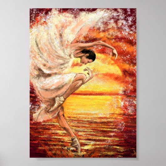 海の夕日ダンシングレディ - オリジナル絵画アート ポスター (正面)