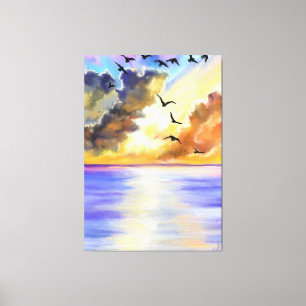 海の夕日飛んでいる鳥のキャンバス印刷 – 絵画s キャンバスプリント