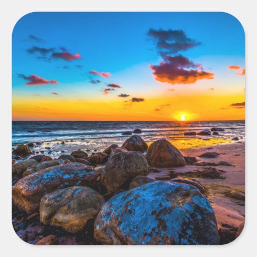 海の夕日 スクエアシール (正面)