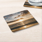 海の夕日 スクエアペーパーコースター (アングル)