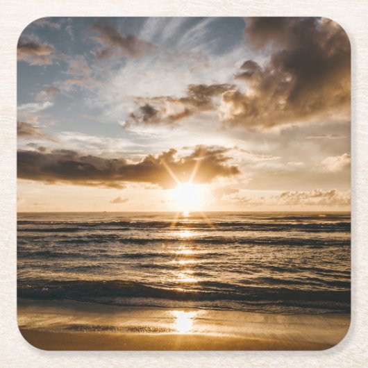 海の夕日 スクエアペーパーコースター (正面)