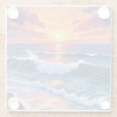 海の夕日 ビーチの波 水彩カード ガラスコースター (裏面)