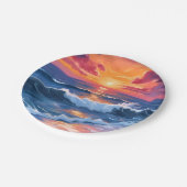 海の夕日 ビーチの波 水彩カード ペーパープレート (アングル)