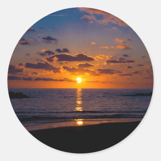 海の夕日 ラウンドシール (正面)
