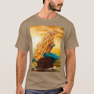 海の夕暮れ時の人魚 Tシャツ