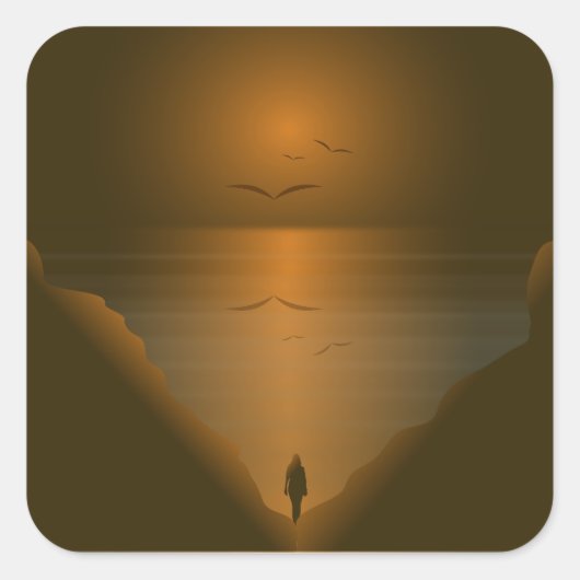 海の夕焼けの女性 スクエアシール (正面)