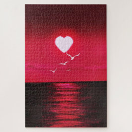 海の夕焼けラブパズル ロマンチック - 絵画 ジグソーパズル