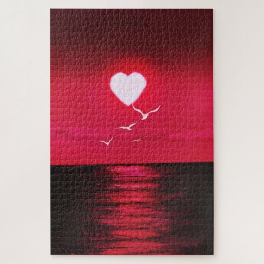 海の夕焼けラブパズル ロマンチック - 絵画 ジグソーパズル (縦)