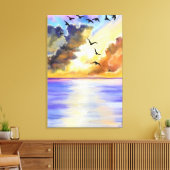 海の夕焼け空を飛ぶ鳥 キャンバスプリント - 絵画 (インサイチュ (リビング))
