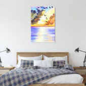 海の夕焼け空を飛ぶ鳥 キャンバスプリント - 絵画 (インサイチュ (寝室))