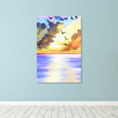 海の夕焼け空を飛ぶ鳥 キャンバスプリント - 絵画 (インサイチュ (ウッドフロア))