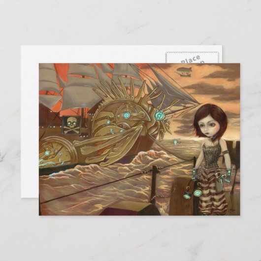 「海の夕焼け」のはがき ポストカード (正面/裏面)