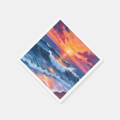 海の夕焼け ビーチの波 水彩画 スタンダードカクテルナプキン (角)