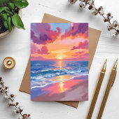 海の夕焼け 水彩 波 海 絵画 カード