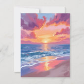 海の夕焼け 水彩 波 海 絵画 カード (正面)