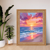 海の夕焼け 水彩 波 海 絵画 ポスター