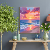 海の夕焼け 水彩 波 海 絵画 ポスター