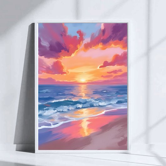 海の夕焼け 水彩 波 海 絵画 ポスター