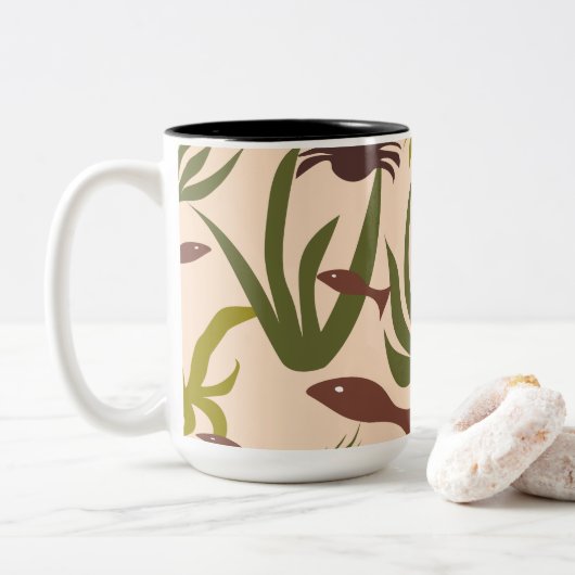 海の夢の魚とカニのマグカップ ツートーンマグカップ (ドーナツ)