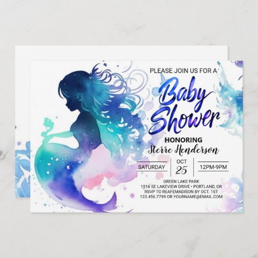 海の夢を見る人魚の赤ちゃんシャワー|過去記事 招待状 (正面/裏面)