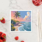 海の夢想 | 海岸の水彩画の海 スタンダードカクテルナプキン (インサイチュ)