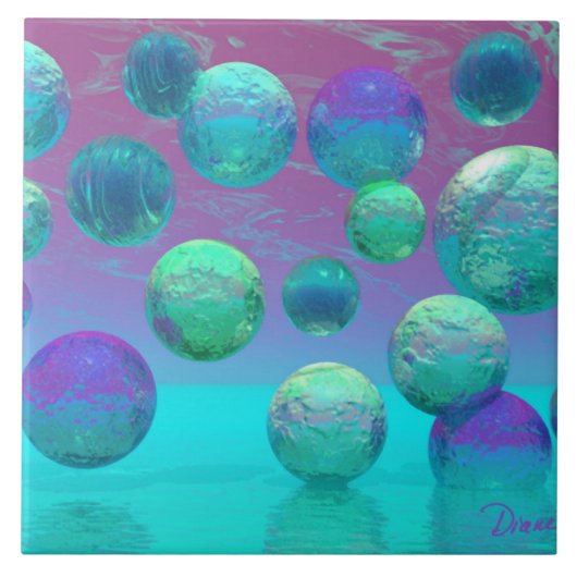 海の夢-水およびすみれ色の海のファンタジー タイル (正面)