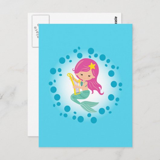 海の女の子の下でかわいい人魚 ポストカード (正面/裏面)