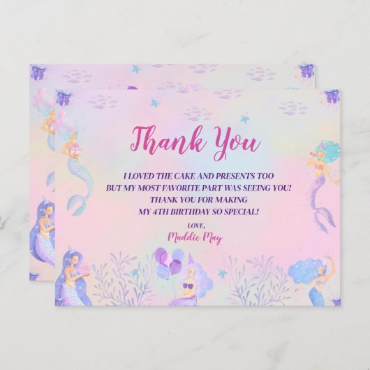 海の女の子の下の魔法の人魚ありがとう ポストカード (正面/裏面)