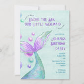 海の女の子の誕生日パーティーの下のリトルマーメイド 招待状 (正面)