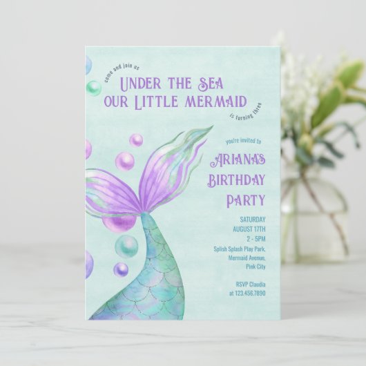 海の女の子の誕生日パーティーの下のリトルマーメイド 招待状 (スタンド正面)