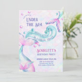 海の女の子の誕生日パーティーの下の人魚の尾 招待状 (スタンド正面)