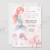 海の女の子の誕生日パーティーの下の人魚 招待状 (正面)
