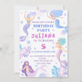 海の女の子の誕生日パーティーの下の人魚 招待状 (正面)