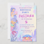海の女の子の誕生日パーティーの下の魔法の人魚 招待状 (正面)