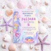 海の女の子の誕生日パーティーの下の魔法の人魚 招待状