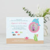 海の女の子の誕生日パーティーの招待でかわいい 招待状 (スタンド正面)