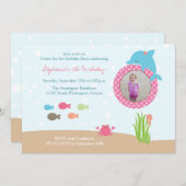 海の女の子の誕生日パーティーの招待でかわいい 招待状 (正面/裏面)