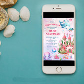 海の女の子の赤ちゃんシャワーの下のピンクの水色 招待状