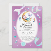 海の女の子の赤ちゃんシャワーの彼女の方法で人魚の小さな 招待状 (正面)