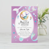 海の女の子の赤ちゃんシャワーの彼女の方法で人魚の小さな 招待状 (スタンド正面)