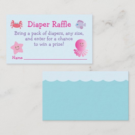 海の女の赤ちゃんのシャワーのおむつのラッフルの下 エンクロージャーカード (正面/裏面)