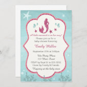 海の女の赤ちゃんのシャワーの招待状の下の人魚 招待状 (正面/裏面)