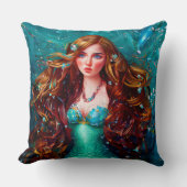 海の女神ニンフ・サイレン水彩画 クッション (正面)