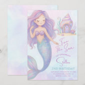海の妖精パープルガール2歳の誕生日 招待状 (正面/裏面)