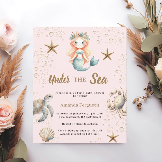 海の妖精ピンクベビーシャワー招待状 (クリエイターアップロード済み)